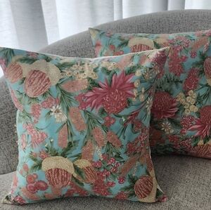 Floral Accent Pillow Cover Pink Green And Blue 16x16 Pillowcase